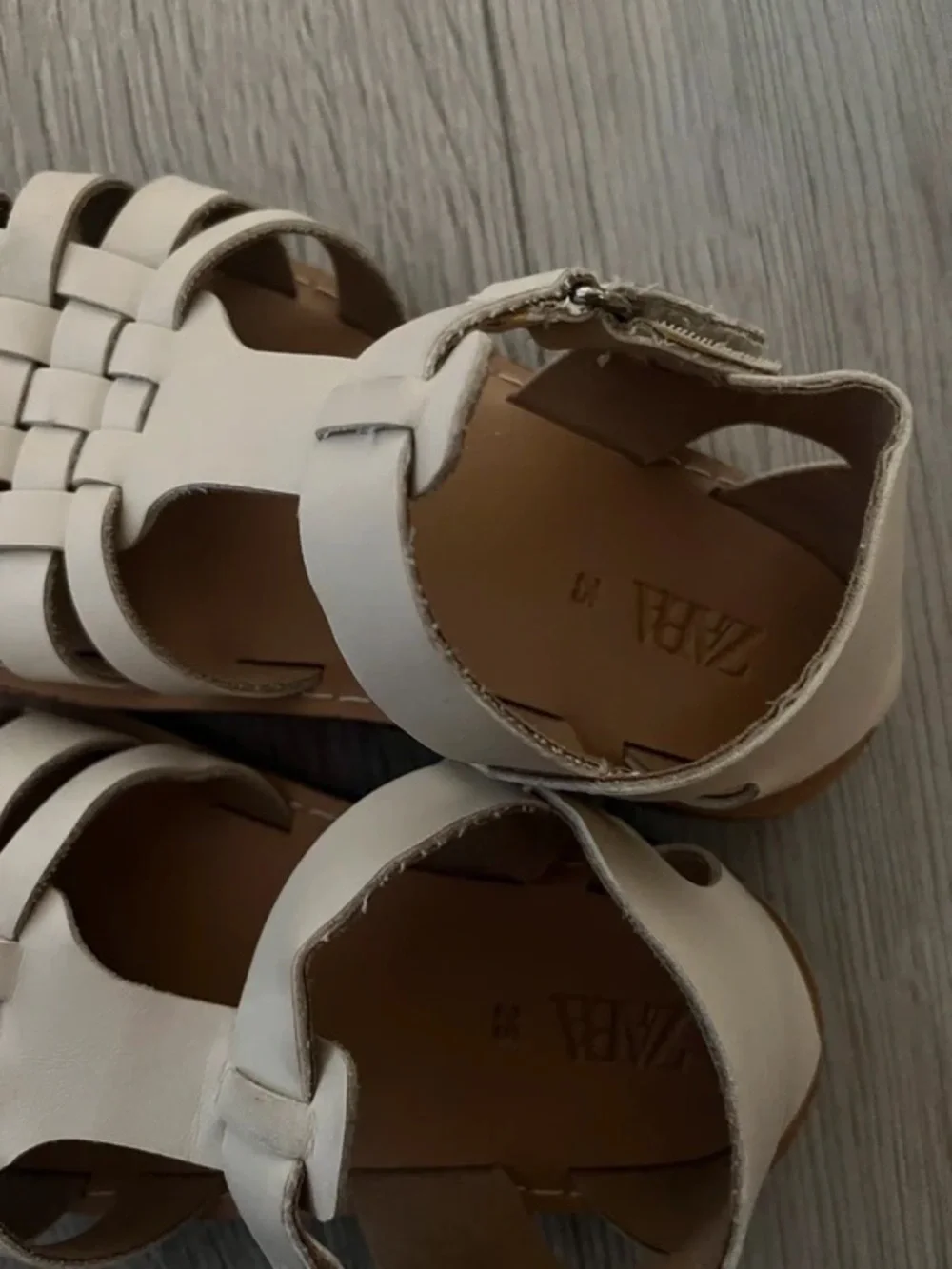 Kids Cream Woven Leather Sandals